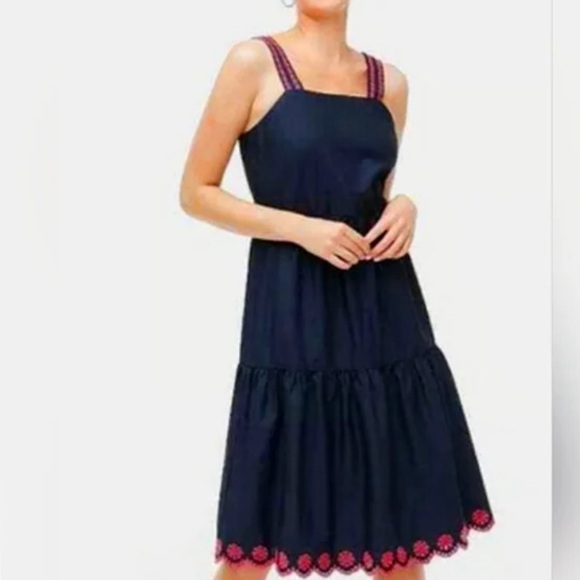 J. Crew Dresses & Skirts - J. Crew Navy Blue Maxi Tiered Dress with Pink Embroidered Trim. Size 6